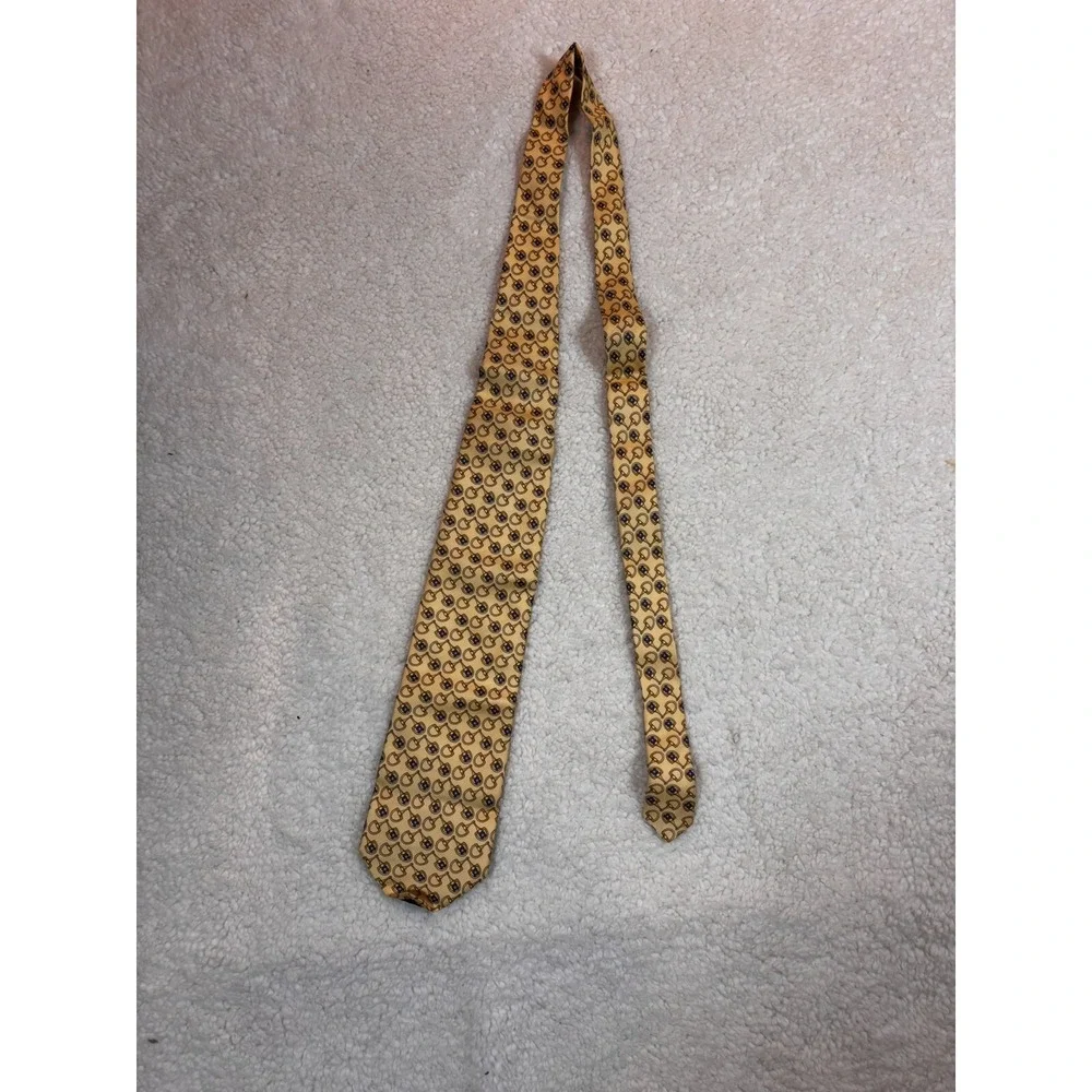 Paolo Gucci Silk Tie Mens OS Yellow Excellent Horsebit Floral Crest Italy